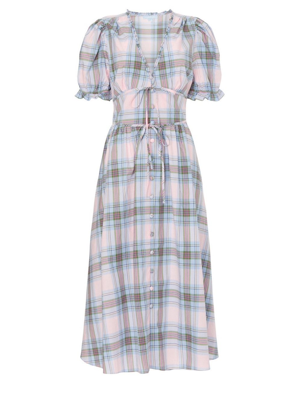 Hill House Home Sabrina Cotton Pastel Plaid Tie-Front Midi Dress Pink & Blue - Picture 3 of 9